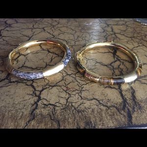 2 Beautiful Goldtone Natural Stone Hinged Bangles